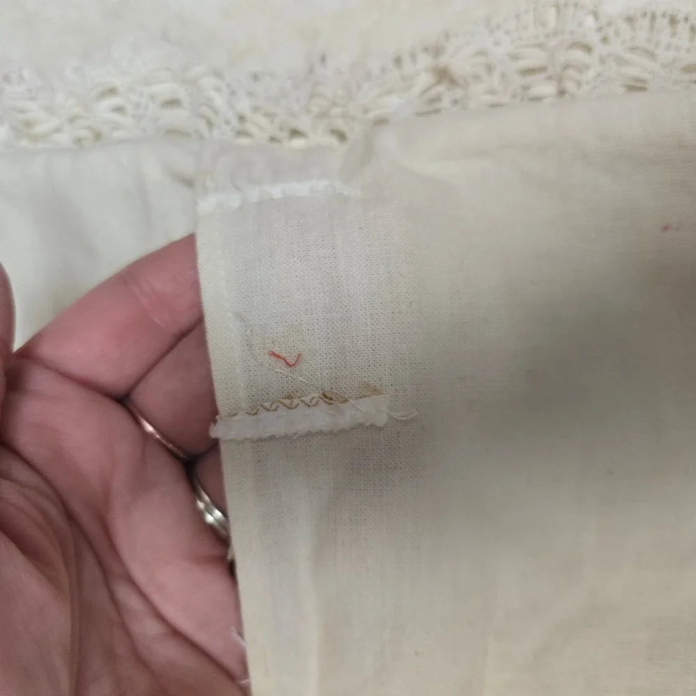 Vintage Handmade Quilted Star Pillow Sham Orange White Crochet Lace Trim 18x18